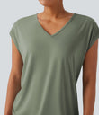 V Neck Short Sleeve Casual T-Shirt - Hedge Green