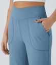 DayStretch Crossover Pocket Hem Wide Leg Yoga Pants-Smile - Light Azure