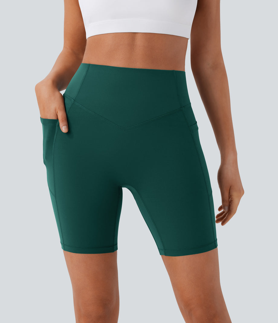 Halara UltraSculpt™ High Waisted Scrunch Butt Lifting Tummy Control Side Pocket Shaping Workout Biker Shorts 7'' - Forest Biome