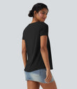 Square Neck Short Sleeve Casual Top - Black