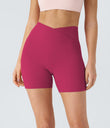 SoftlyZero™ Plush High Waisted Crossover Ruched Yoga Shorts 5'' - Cherries Jubilee