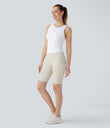 Round Neck Racerback Ruched Yoga Tank Top - Frost White