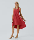 Breezeful™ Backless Racerback Side Pocket High Low Flowy Midi Quick Dry Casual Dress - Pompeian Red
