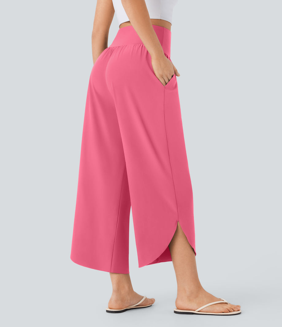 Breezeful™ High Waisted Tummy Control Split Hem Quick Dry Resort Pants with Pockets - Pink Lemonade