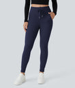 SoftlyZero™ Plush High Waisted Drawstring Pocket Plain Full Length Joggers - Peacoat
