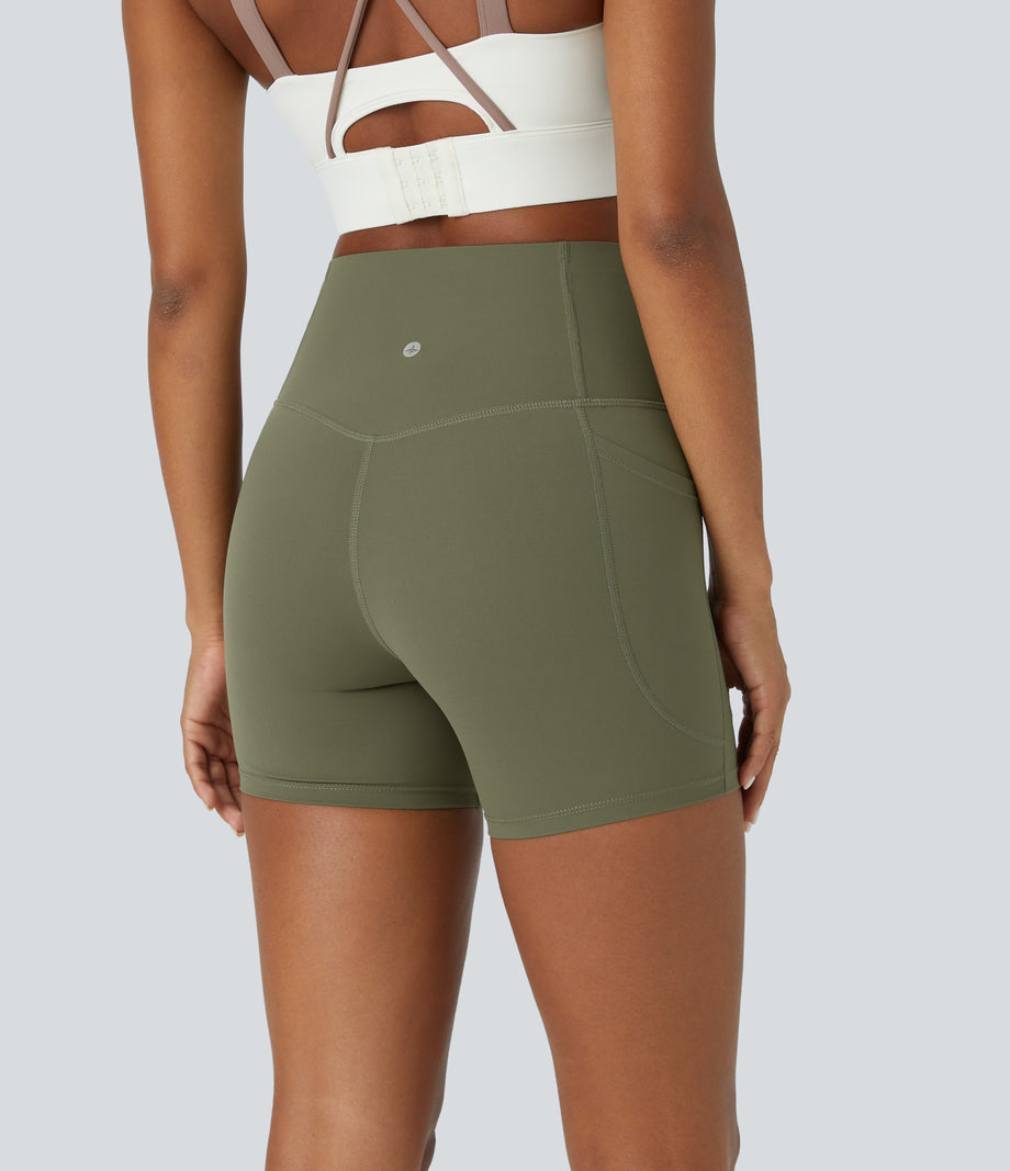 Halara UltraSculpt™ High Waisted Tummy Control Side Pocket Shaping Training Biker Shorts 5'' - Grass Grey Green