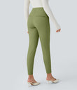 High Waisted Tummy Control Decorative Back Zipper Pockets Herringbone Work Leggings - Iguana