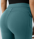 High Waisted Side Flap Pocket Flare Casual Cargo Pants - Stone Green