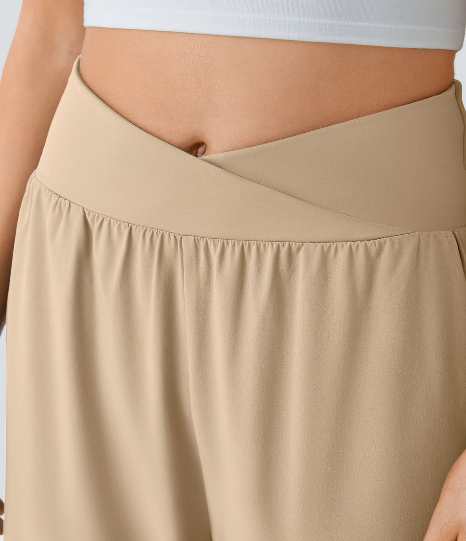 Breezeful™ High Waisted Crossover Quick Dry Resort Pants with Pockets - Curds & Whey