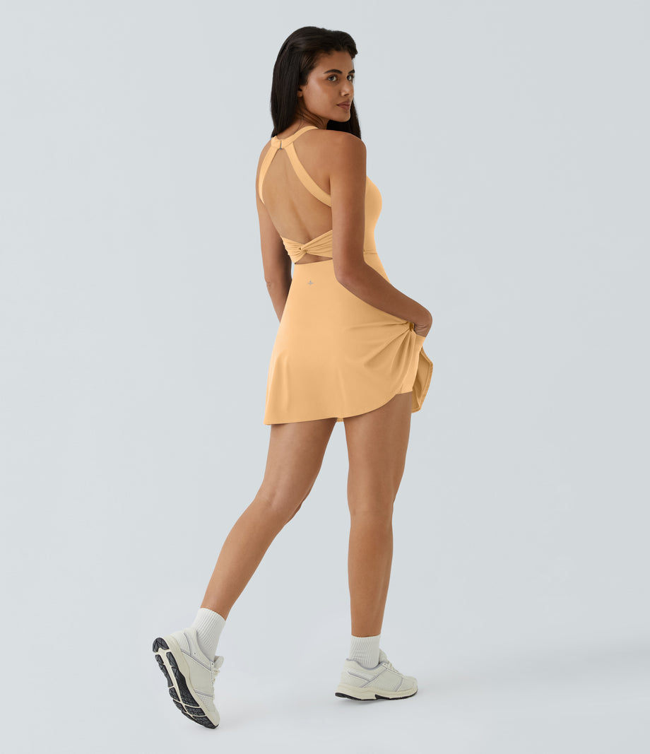 SoftlyZero™ Airy Backless Twisted Flare Low Support Dance Active Dress-Longer Length-Easy Peezy Edition A-D Cups - Sunburst