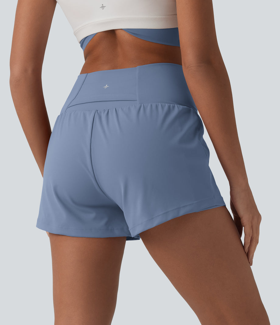 SoftlyZero™ Airy Crossover High Waisted 2-in-1 Cool Touch Yoga Shorts 3'' with Pockets - Infinity