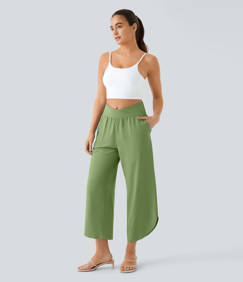 Breezeful™ High Waisted Crossover Quick Dry Resort Pants with Pockets - Hot Wasabi - Green