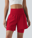 SoftlyZero™ Airy Super High Waisted 2-in-1 Cool Touch Yoga Shorts 7'' with Pockets - Salsa