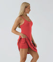 SoftlyZero™ Airy Cut Out 2-in-1 Pocket Cool Touch Longer Active Dress-UPF50+ - Poinsettia