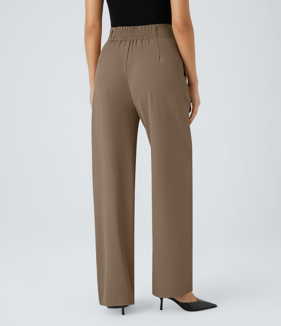 Halara Flex™ High Waisted Zipper Pocket Shirred Straight Leg Work Pants - Kangaroo
