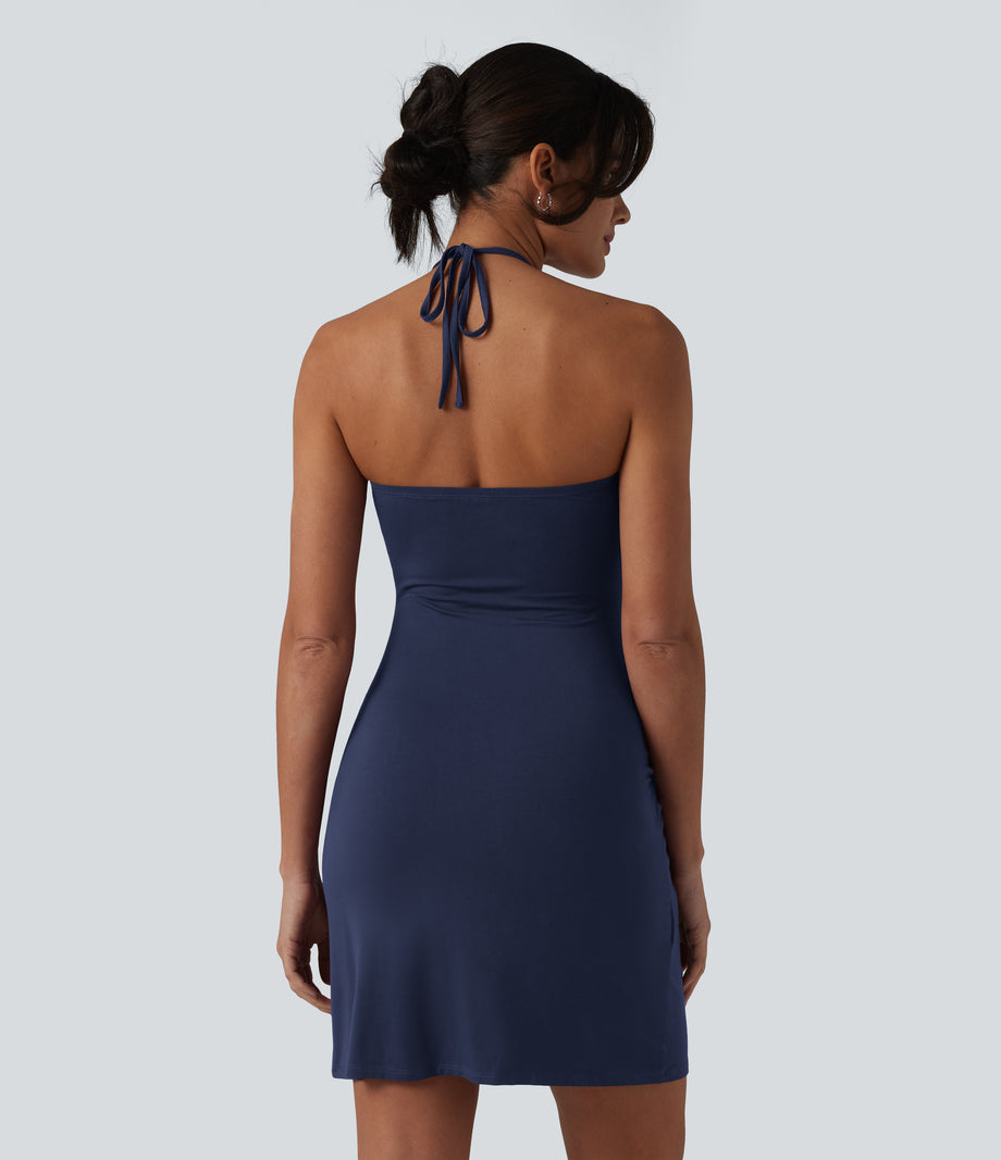 Halter Tie Back Mini Resort Dress with Pockets - Naval Academy