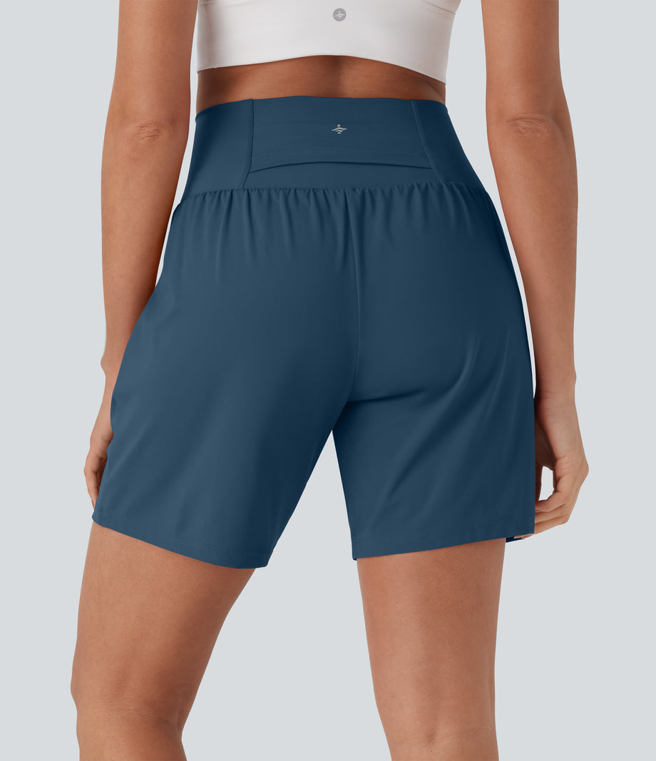 SoftlyZero™ Airy Super High Waisted 2-in-1 Cool Touch Yoga Shorts 7" with Pockets - Majolica Blue