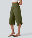 Breezeful™ High Waisted Tummy Control Hem Quick Dry Capri Pants with Pockets - Sphagnum