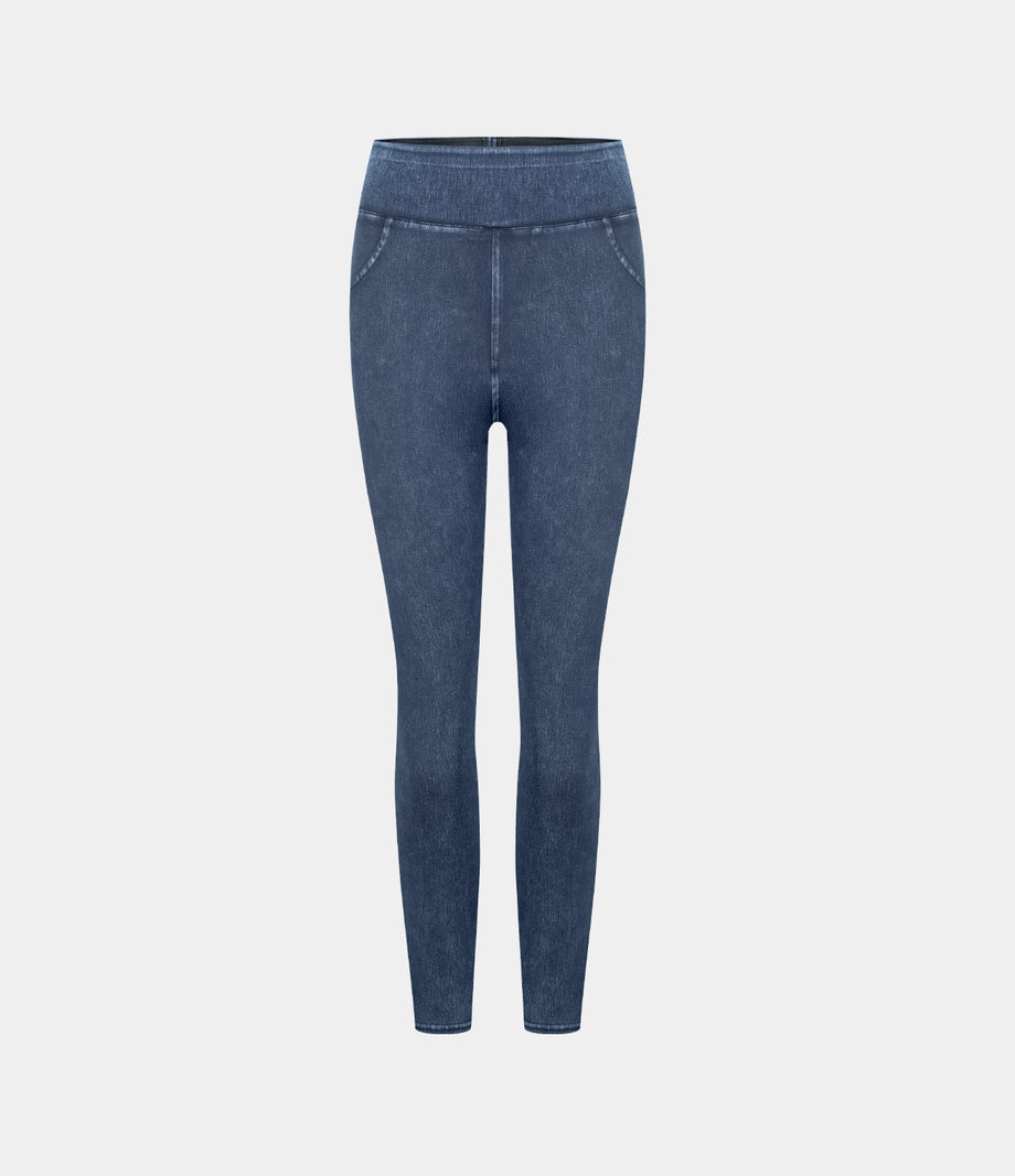 Halara Flex™ High Waisted Pocket Denim Capri Casual Leggings - Washed Denim Bleached Blue