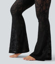 Halara UltraSculpt™ High Waisted Tummy Control Contrast Lace Yoga Flare Leggings with Pocket - Black