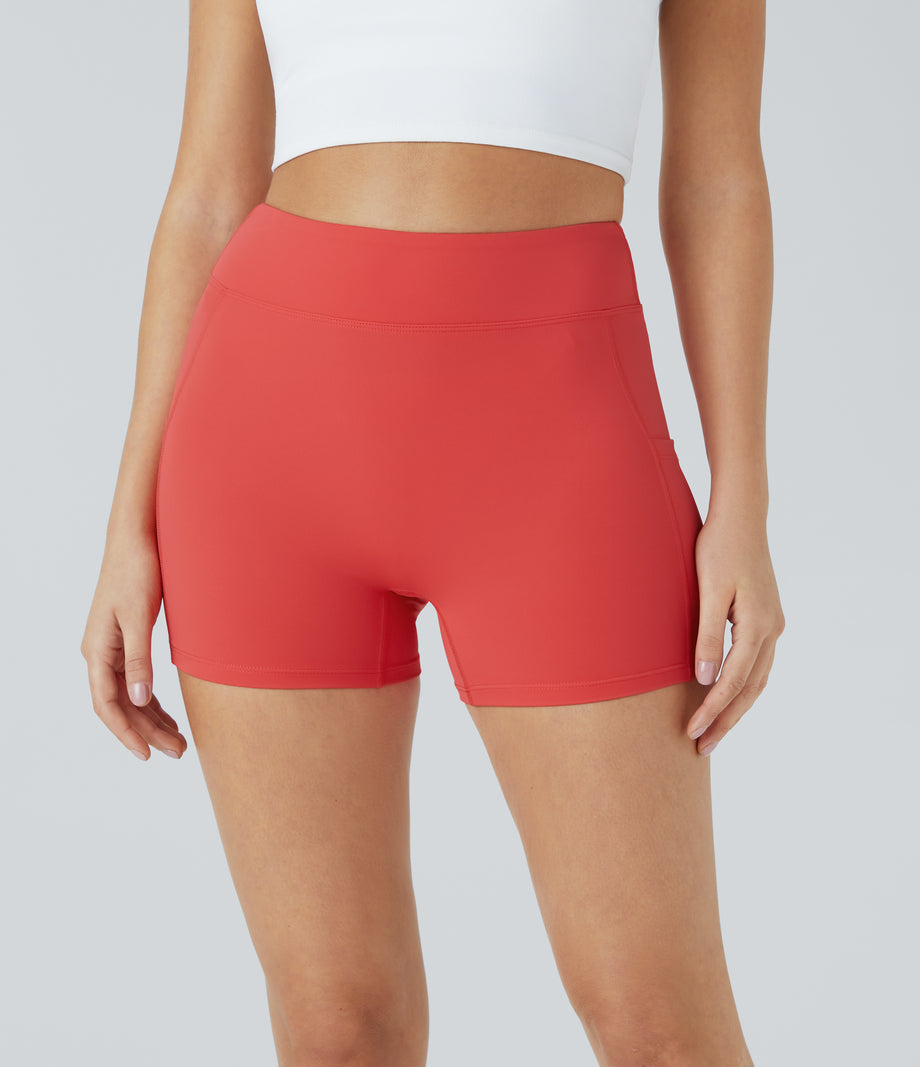 SoftlyZero™ Airy High Waisted Pocket Plain Cool Touch Yoga Shorts 3.5"-UPF50+ - Poinsettia