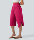 Breezeful™ High Waisted Tummy Control Hem Quick Dry Capri Pants with Pockets - Bright Rose