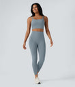 Halara UltraSculpt™ Double Straps Twisted Backless Cropped Yoga Tank Top - Blue Flower Gray
