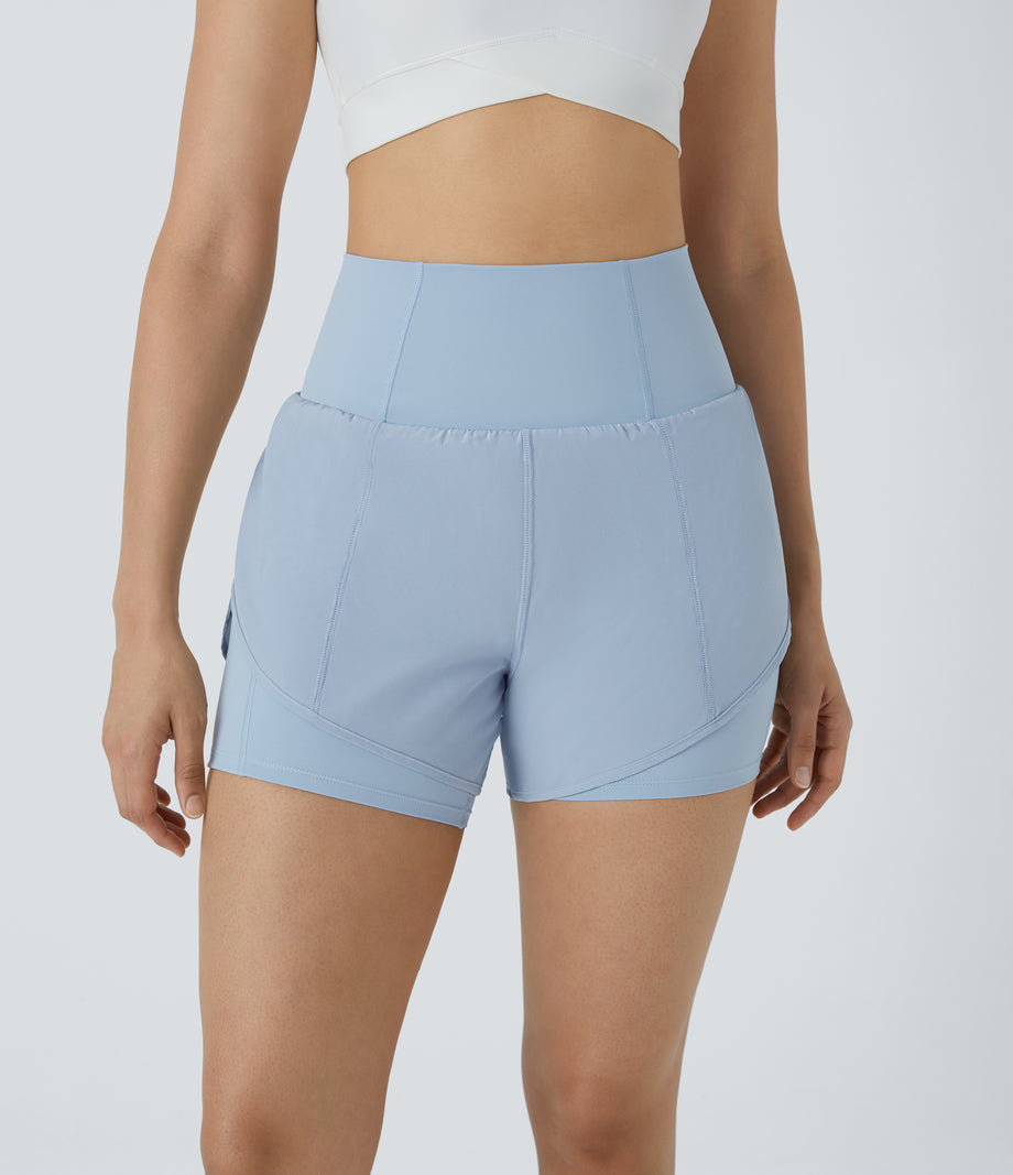 Breezeful™ Super High Waisted Curved Hem 2-in-1 Pocket Quick Dry Yoga Shorts 3.5'' - Angel Falls