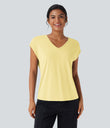 V Neck Short Sleeve Casual T-Shirt - Tender Yellow
