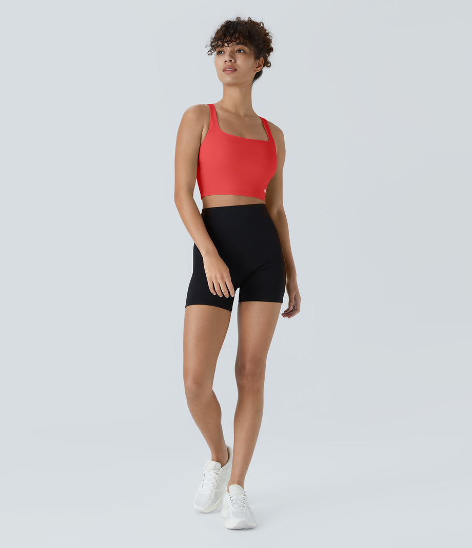 SoftlyZero™ Airy Square Neck Backless Crisscross Cropped Cool Touch Yoga Tank Top-UPF50+ - Poinsettia