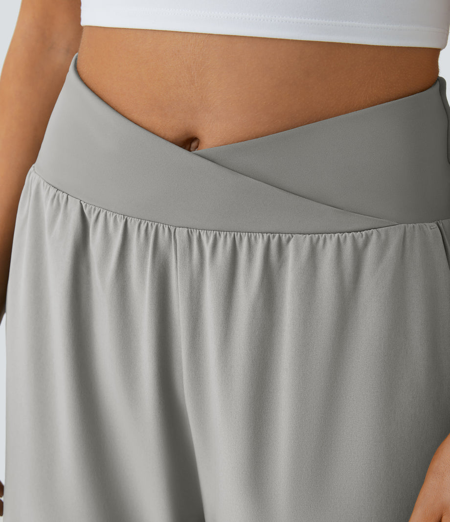 Breezeful™ High Waisted Crossover Quick Dry Resort Pants with Pockets - Dust Gray