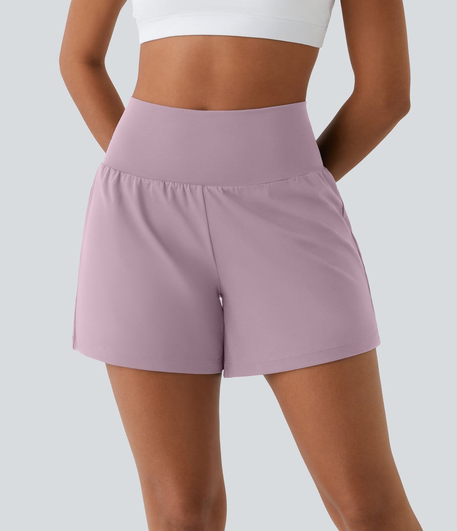 SoftlyZero™ Airy Super High Waisted 2-in-1  Cool Touch Yoga Shorts 5'' with Pockets-Longer Length - Pink Purple