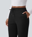 Mid Rise Drawstring Curved Hem Quick Dry Golf Tapered Pants with Pockets-UPF40+ - Black