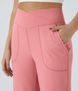 DayStretch Crossover Pocket Hem Wide Leg Yoga Pants-Smile - Candy Pink