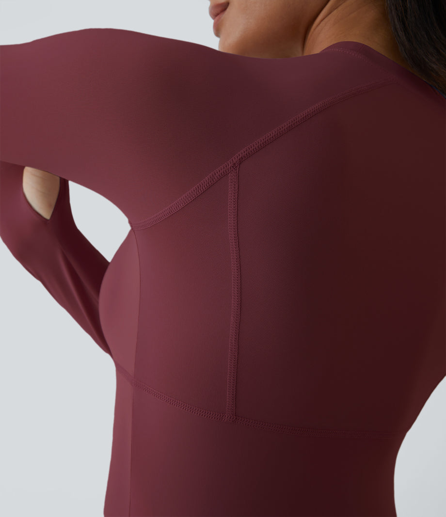Solid Thumb Hole Yoga Sports Top - Chocolate Truffle