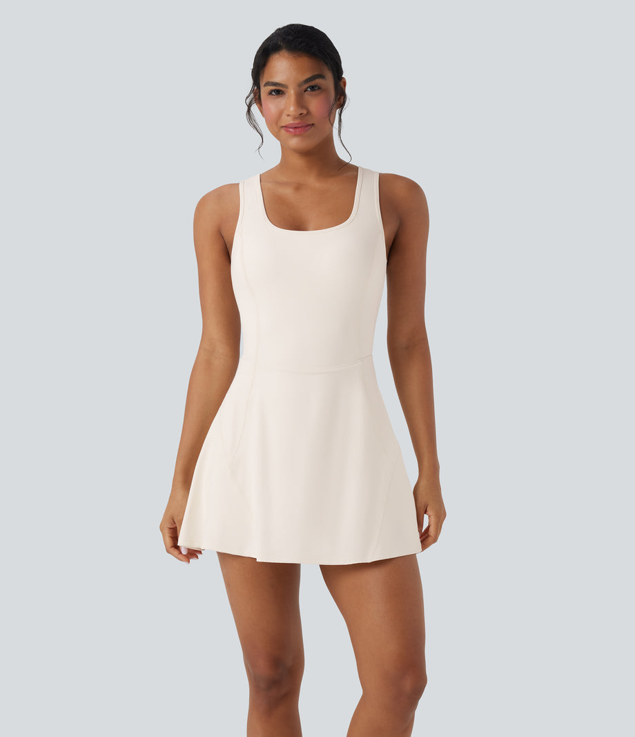 SoftlyZero™ Airy U Neck 2-in-1 Pocket Mini Cool Touch Dance Active Dress-Easy Peezy - Egret