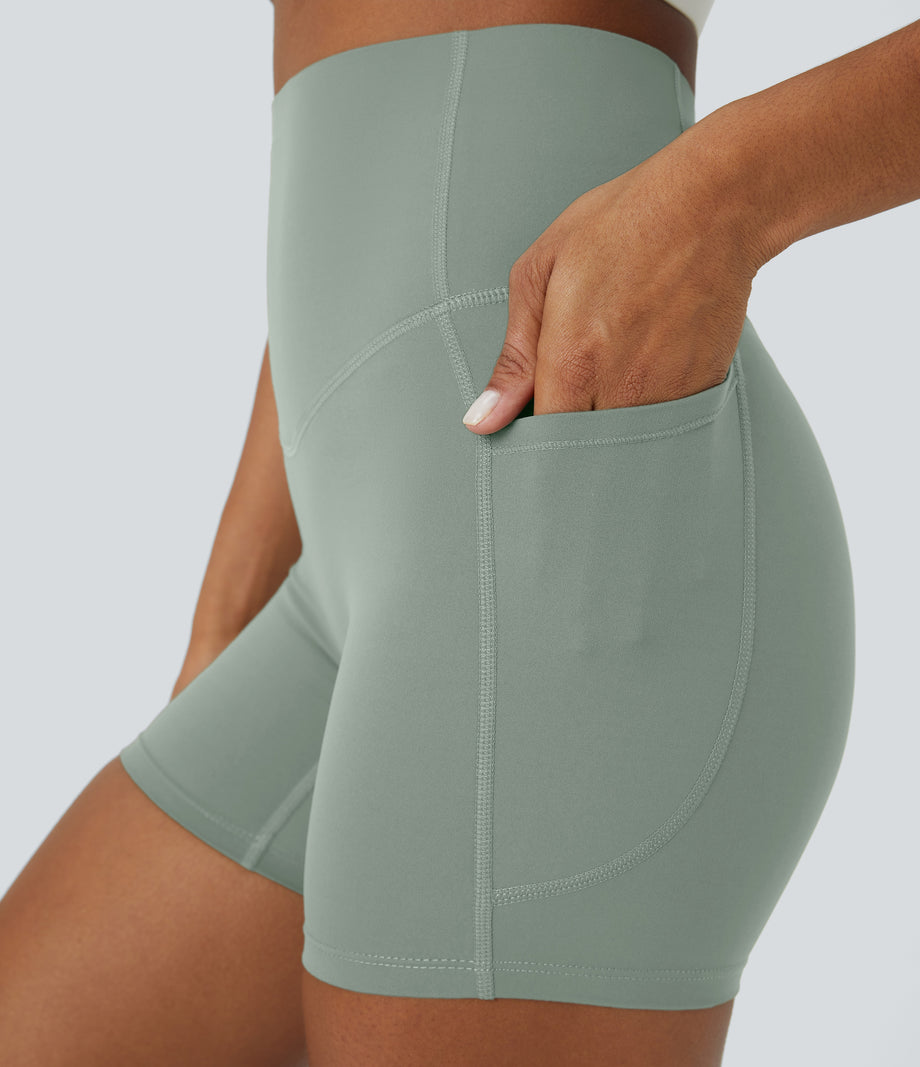 Halara UltraSculpt™ High Waisted Tummy Control Side Pocket Shaping Training Biker Shorts 5'' - Iceberg Green