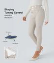 High Waisted Tummy Control Decorative Back Zipper Pockets Herringbone Work Leggings - Moonbeam