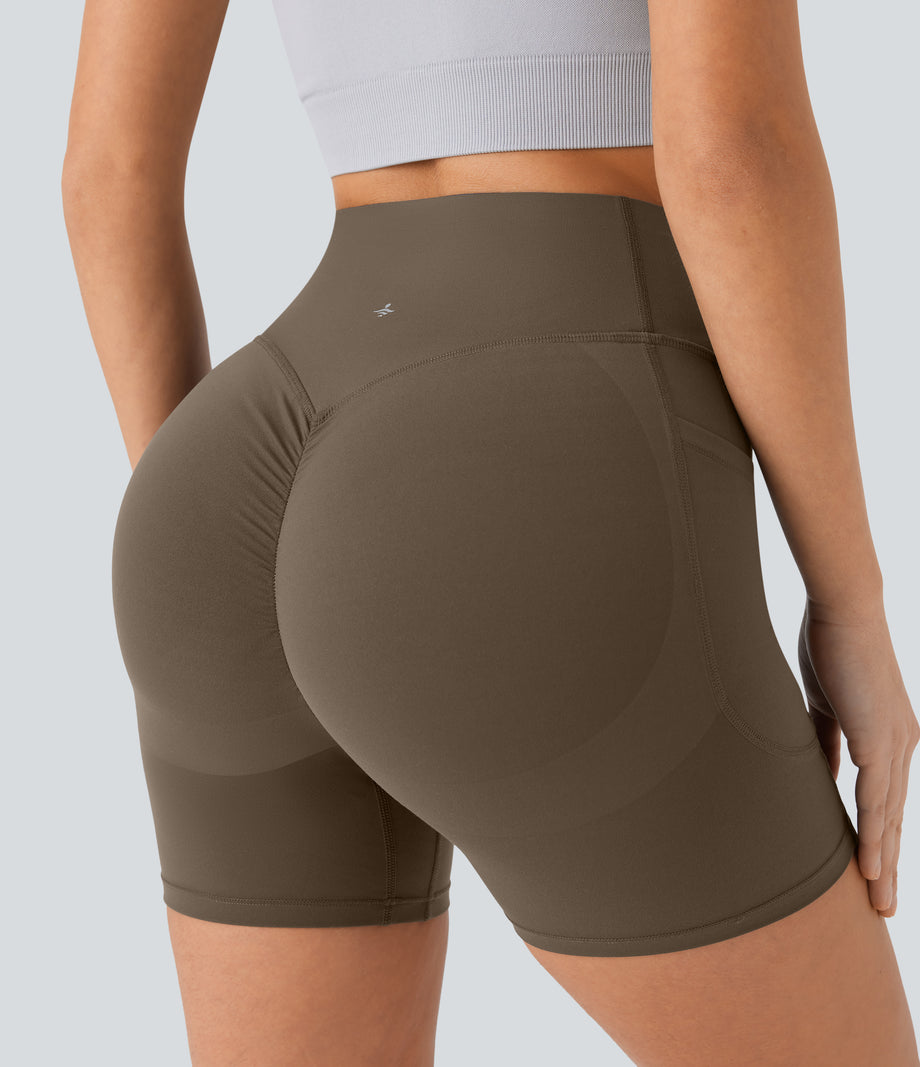 Halara UltraSculpt™ High Waisted Scrunch Butt Lifting Tummy Control Pocket Shaping Workout Biker Shorts 5'' - Thick Earthy Brown