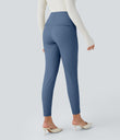 High Waisted Tummy Control Decorative Back Zipper Pockets Herringbone Work Leggings - Blue Horizon