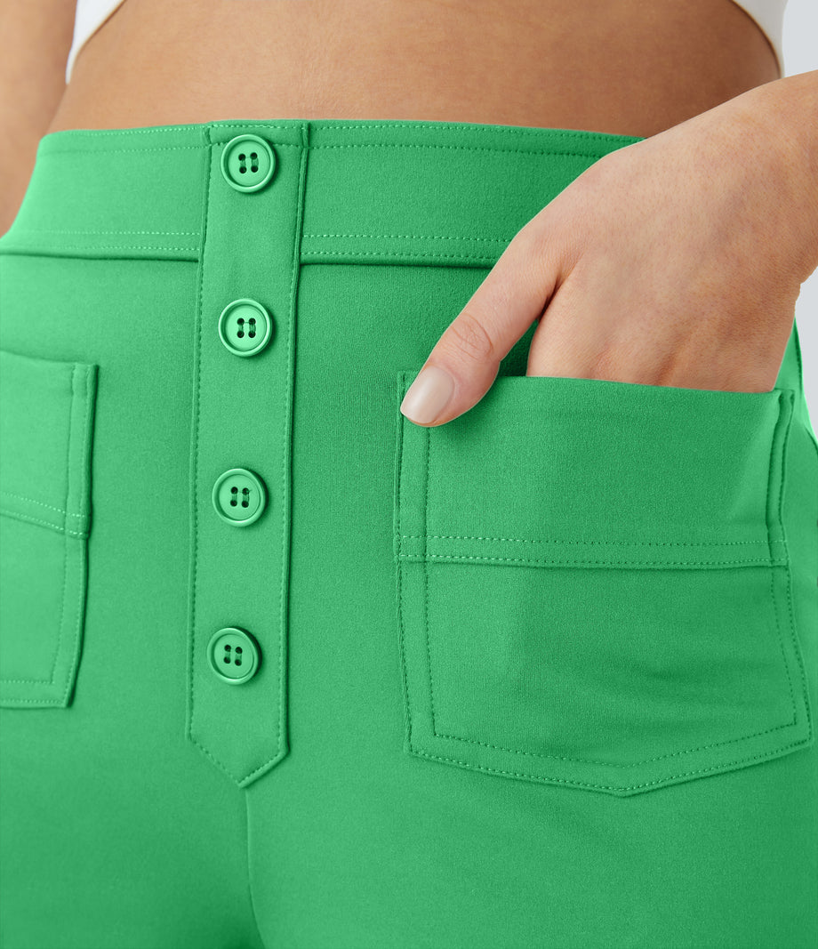 DayStretch High Waisted Pockets Straight Leg Casual Pants - Irish Green