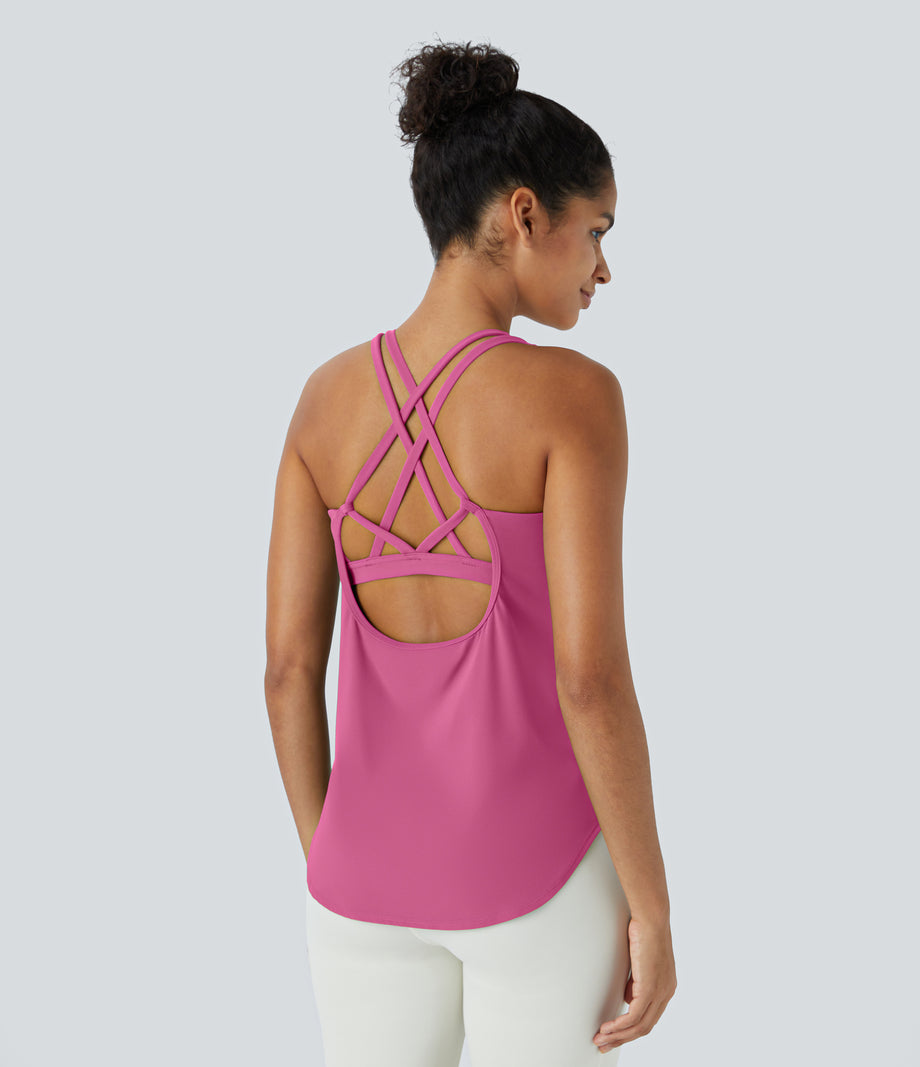 Halara UltraSculpt™ Round Neck Curved Hem Workout Tank Top - Pink Power
