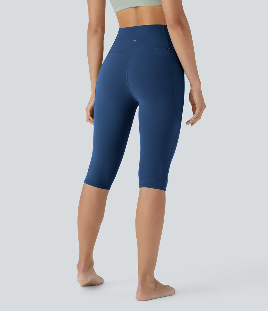 Halara UltraSculpt™ High Waisted Tummy Control Pedal Pusher Yoga Leggings with Pockets - Navy Peony