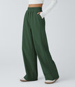 High Waisted Pocket Straight Leg Baggy Mop Corduroy Casual Pants - Greener Pastures