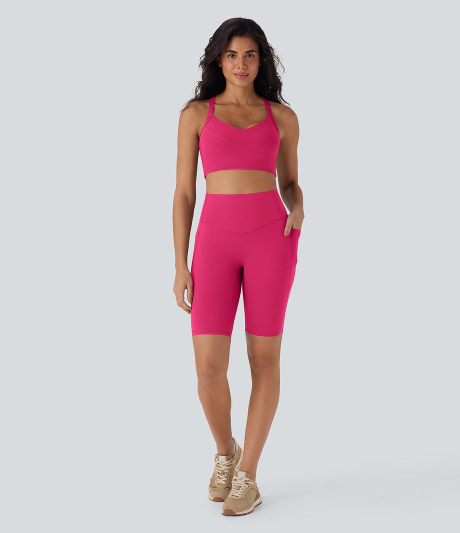 Halara UltraSculpt™ High Waisted Tummy Control Pocket Shaping Training Biker Shorts 9'' - Bright Rose