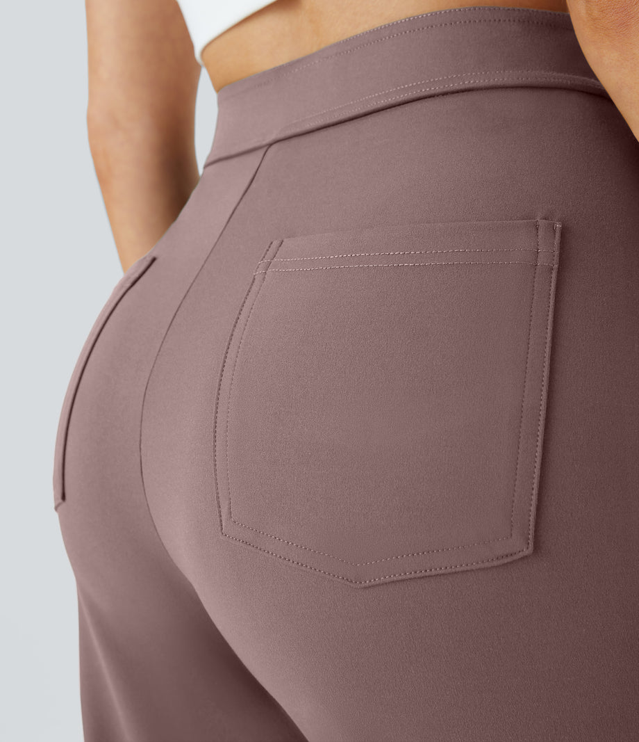 DayStretch High Waisted Pockets Straight Leg Casual Pants - Purple Sandalwood