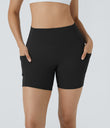 High Waisted Pocket Running Biker Shorts - Black