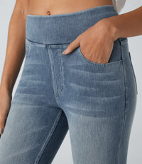 Halara Flex™ High Waisted Pockets Denim Casual Leggings - Blue Gray Denim
