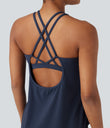 Halara UltraSculpt™ Round Neck Crisscross Back Running Tank Tops DD-F Cups - Mood Indigo