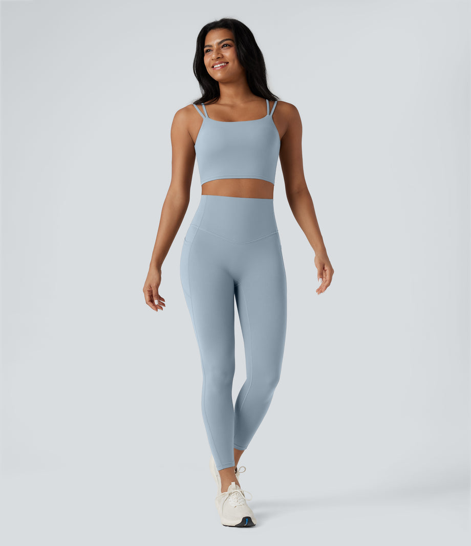 Halara UltraSculpt™ Double Straps Twisted Backless Cropped Yoga Tank Top - Baby Blue